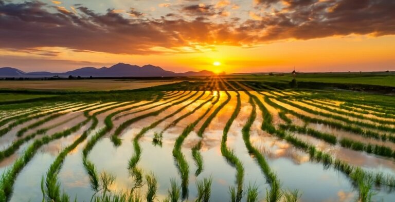 صنایع کشاورزی در رشت مزارع برنج رشت